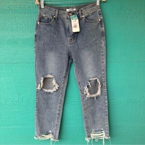 DISTRESSED DECONSTRUCTED MOM JEANS VINTAGE WASH SIZE MEDIUM NWT
